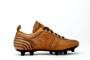 Akuna Cinquestelle Storica FG Soccer Cleats, Brown Leather, 12 Conical Studs, Side View