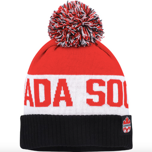 Men's Nike Black Canada Soccer Classic Stripe Cuffed Knit Hat with Pom
