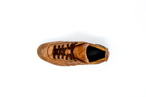 Akuna Cinquestelle Storica FG Soccer Cleats, Brown Leather, 12 Conical Studs, Aerial View