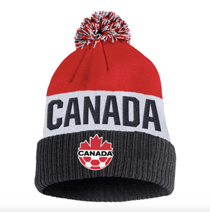 Men's Nike Black Canada Soccer Classic Stripe Cuffed Knit Hat with Pom