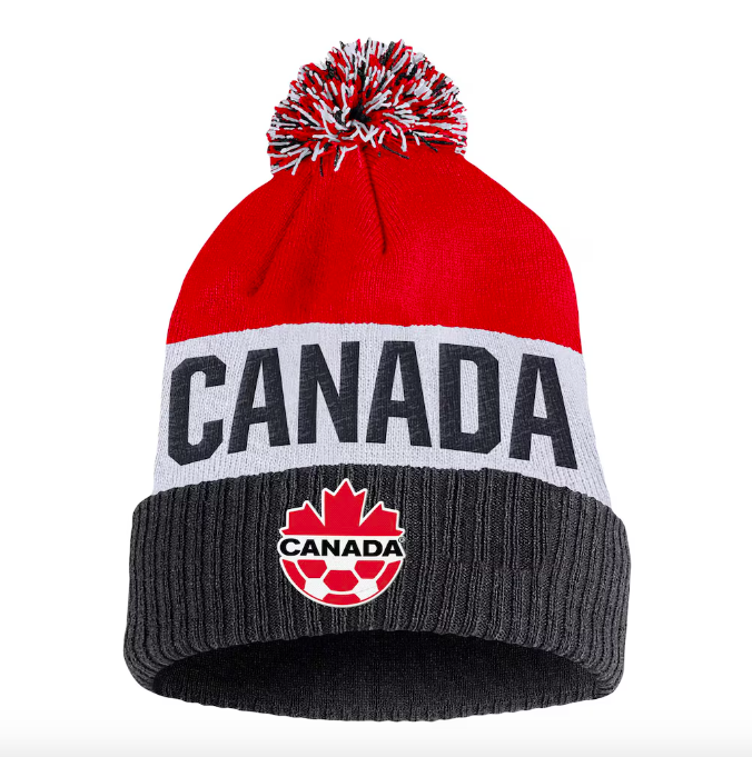 Men's Nike Black Canada Soccer Classic Stripe Cuffed Knit Hat with Pom