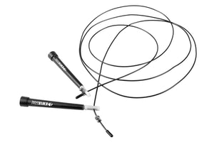 picture of a black jump rope against a white background